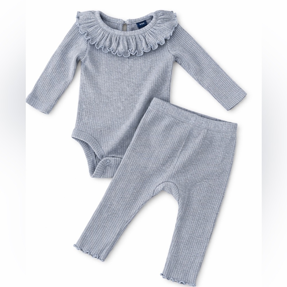 GAP Light Blue Ribbed Ruffle Neck Baby Matching Set
